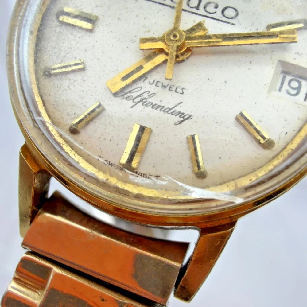 Medco 17 Jewels Selfwinding Swiss Made Ladies Watch Date Gold Tone Parts